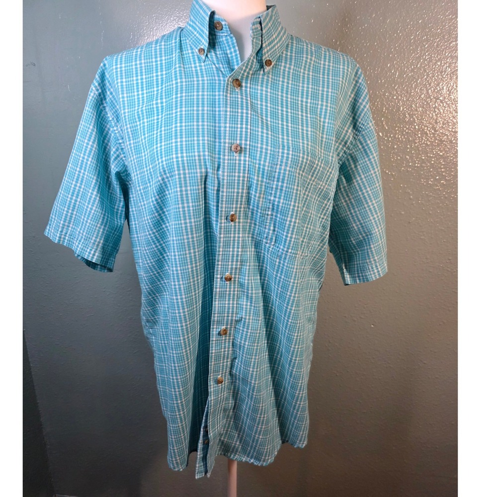 Wrangler Riata Shirt Turquoise White Plaid Short Sleeve W23 L29 M